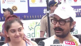 मॅरेथॉनमध्ये मुंबईकरांचा उत्साह; आमिर खानने सहकुटुंब घेतला भाग.