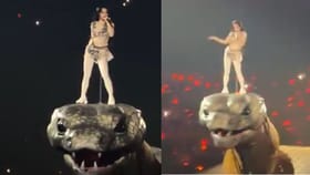 अरारा खतरनाक... पॉप सुपरस्टारचा ॲनाकोंडावर उभं राहून डान्स, अख्खं जग.