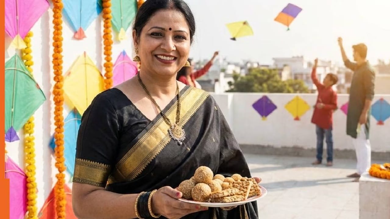 काळ्या साडीवर शोभते, हलव्याची ठुशी, ....रावांचे नाव घेते, संक्रातीच्या दिवशी