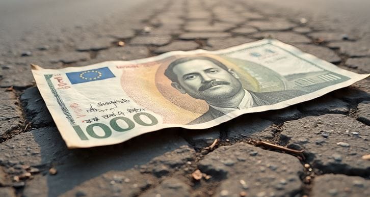 रस्त्यावर पडलेले पैसे अनेकजण उचलून घेतात. समोर पडलेले पैसे पाहिले की आपल्यालाही ते उचलून घेण्याचा मोह आवरत नाही. परंतु अशा प्रकारे पैसे उचलणे कधी-कधी अंगलट येऊ शकते. तुमच्यावर कायदेशीर कारवाई होऊ शकते. (सांकेतिक फोटो, फोटो सौजन्य- मेटा एआय)