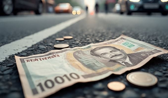 दहा रुपयांपेक्षा कमी रुपये असतील तर ते उचलून घेता येतात. कायद्यात त्याला कोणतीही शिक्षा नाही, असा अनेकांचा गैरसमज आहे. परंतू भारतीय कायद्यात तशी कोणतीही तरतूद नाही. तुम्ही पैशांच्या मालकाचा शोध न घेताच ते जवळ ठेवून दिले तर तुमच्यावर कारवाई होऊ शकते. (सांकेतिक फोटो, फोटो सौजन्य- मेटा एआय)