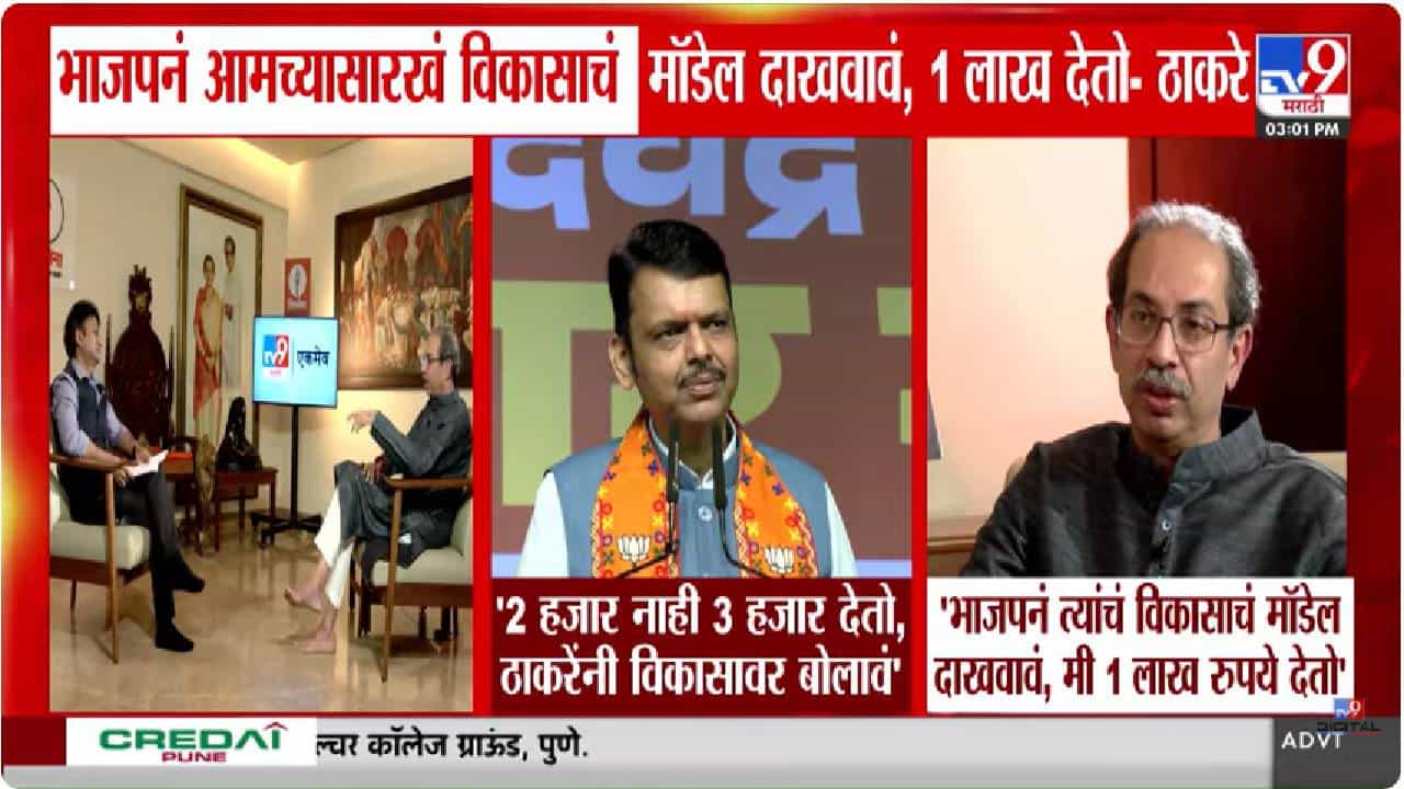 विकासावर एक वाक्य बोला, 2 हजार देतो... फडणवीसांच्या आव्हानावर ठाकरेंचा लाखांचा पलटवार