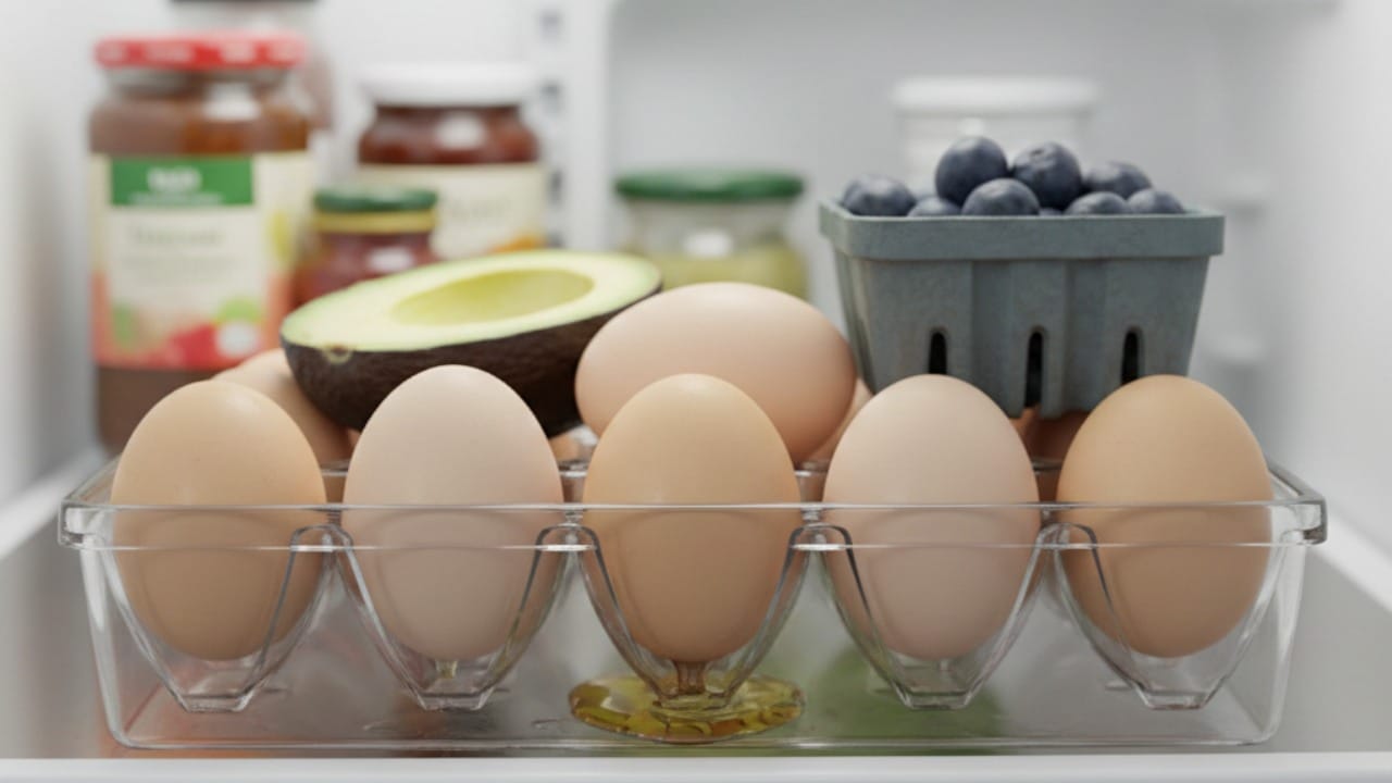 अंडी ताजी आणि सुरक्षित ठेवण्यासाठी फ्रीजमधील त्यांची जागा अत्यंत महत्त्वाची असते. अनेक घरांमध्ये फ्रीजच्या दरवाजाला अंडी ठेवण्यासाठी खास एग ट्रे दिलेला असतो, त्यामुळे आपण नैसर्गिकरित्या अंडी तिथेच ठेवतो.