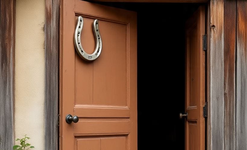 घरातील नकारात्मक उर्जा घालवण्यासाठी काही लोक घराच्या दरवाजाला घोड्याची नाल लावतात. दरवाजाला घोड्याची नाल लावणे ही फक्त एक परंपरा नाही. तर त्यामागे वास्तूशास्त्रातील काही कारणं आहेत. घोड्याची नाल ही शनी ग्रहाशी संबंधित असते. ती लोखंडापासून तयार केलेली असते. (सांकेतिक फोटो, फोटो सौजन्य- मेटा एआय)
