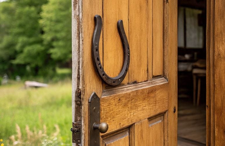 घोड्याची नाल लोखंडापासून तयार केलेली असल्यामुळे ती घरात नकारात्मक उर्जेला प्रवेश करू देत नाही. परिणामी घरात सुख-शांती समृद्धी नांदते. ज्या लोकांच्या कुंडलीमध्ये शनीदोष असतो, त्या लोकांसाठीही घराच्या बाहेर घोड्याची नाल लावणे लाभदायक मानले जाते. (सांकेतिक फोटो, फोटो सौजन्य- मेटा एआय)