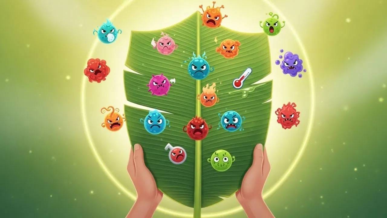 केळीच्या पानांमधील अँटीऑक्सिडंट्स आणि पॉलीफेनॉल रोगप्रतिकारक शक्ती मजबूत करण्यास मदत करतात. तसेच, त्याचे बॅक्टेरियाच्या वाढीस प्रतिबंध करणारे गुणधर्म शरीरात हानिकारक जीवाणूंच्या प्रवेशास प्रतिबंधित करतात, ज्यामुळे संसर्गाचा धोका कमी होतो आणि शरीराची संरक्षण क्षमता वाढते.