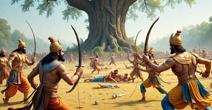 त्यामुळे 18 हा अंक आणि महाभारत यामध्ये नेमका संबंध काय आहे, ते जाणून घेऊ या. कृष्णाने अर्जुनाला जो उपदेश केला, तो उपदेश गीतेमध्ये देण्यात आलेला आहे. या गीतेत एकूण 18 अध्याय आहेत. सोबतच महाभारताचे घणघोर युद्ध एकूण 18 दिवसच चालले होते. (सांकेतिक फोटो, फोटो सौजन्य- मेटा आय) 