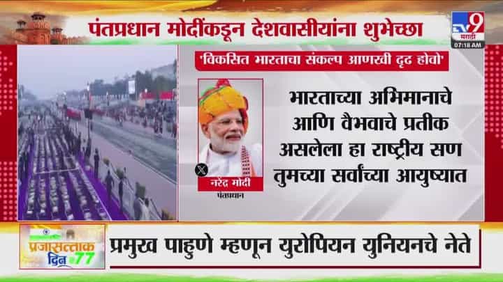 PM Narendra Modi : विकसित भारताचा संकल्प दृढ होवो; पंतप्रधानांकडून देशवासीयांना शुभेच्छा PM Narendra Modi : विकसित भारताचा संकल्प दृढ होवो; पंतप्रधानांकडून देशवासीयांना शुभेच्छा