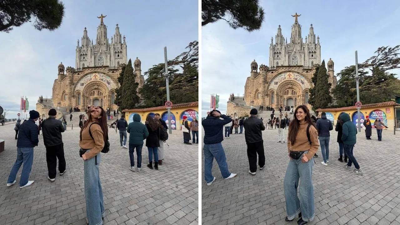 या फोटोत श्वेता तिवारी जिथे दिसतेय ती जागा स्पेनची माउंट टिबिडाबो शिखर आहे. हे चर्च आपल्या गॉथिक वास्तुकलेसाी आकर्षणाचं केंद्र आहे. टिबिडाबो, कोल्सेरोला माउंटेन रेंजची सर्वात उंच जागा आहे. तिथून बार्सिलोना खूप कमालीचं दिसतं. 