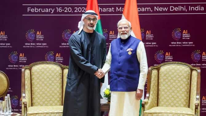 AI Impact Summit : एआय समिटच्या निमित्तानं भारत-यूएई संबंधांना नवी चालना; क्राउन प्रिंस खालिद यांची पंतप्रधान मोदींसोबत बैठक