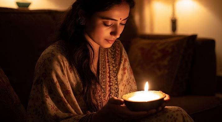 संध्याकाळी घरात दिवा लावणे ही फक्त एक परंपरा नाही. या दिवा लावण्याला अनेक अर्थांनी महत्त्व आहे. घरात दिवा लावल्याने सकारात्मक उर्जा संचारते. परंतु दिवा लावताना काही काळजी घेणे गरजेचे आहे. दिवा लावताना चूक केल्यास तुम्हाला मोठा फटका बसू शकतो. (फोटो सौजन्य- मेटा एआय)