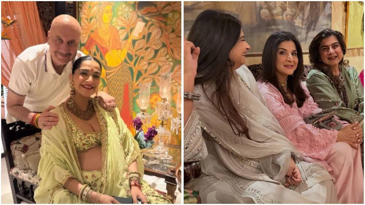 सोनम कपूर आणि तिचा नवरा आनंद अहूजा दोघे एकत्र बसून रीति-रिवाजाने पूजा करतायत. सोबतच करीना कपूर, अंशुला कपूर, अर्जुन कपूर, भूमि पेडणेकर आणि बॉलीवूड विश्वातील अनेक स्टार्स त्यांच्यासोबत होते. सगळेच या प्रसंगी सेलिब्रेट करताना दिसले.  