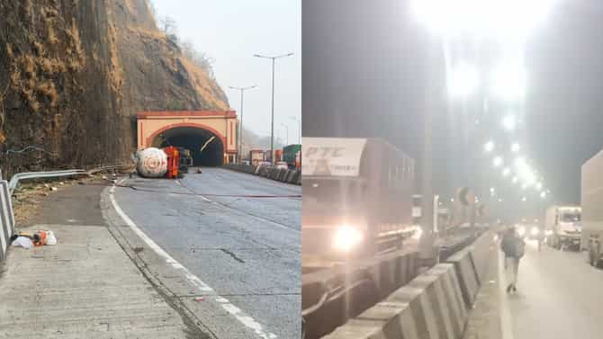 मुंबई-पुणे एक्सप्रेस-वेवर गॅस टँकर पलटी, वाहतूक 15 तासांपासून ठप्प, पर्यायी मार्ग कोणता?