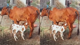 गायीने एकाच वेळी दिला दोन वासरांना जन्म, पाहायला पंचक्रोशी जमली....