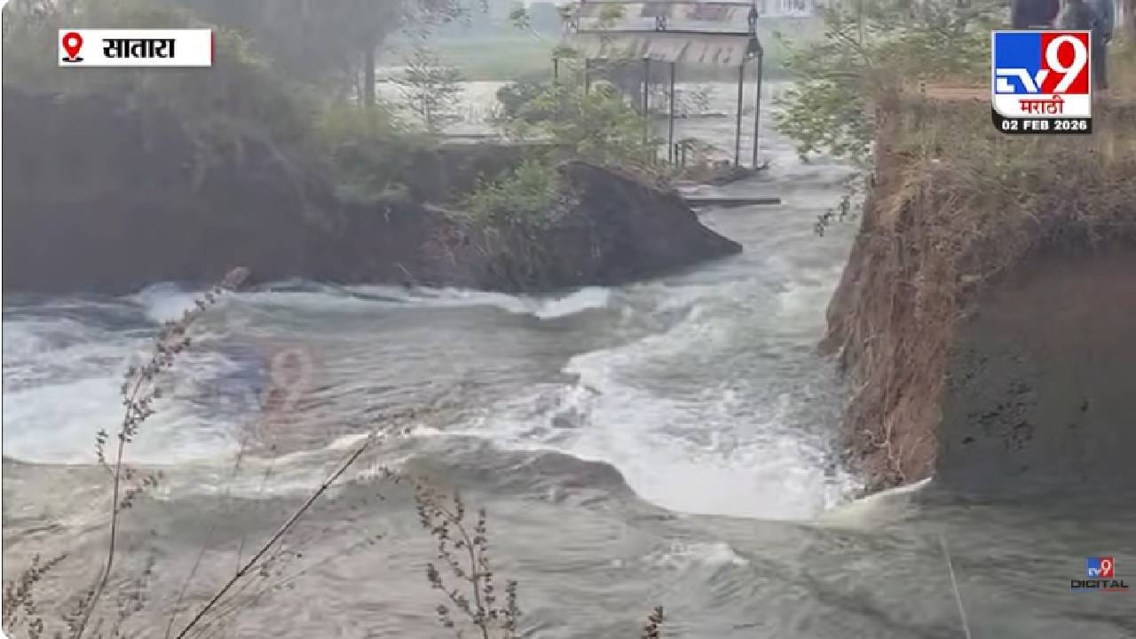 Satara | कण्हेर डाव्या कालव्याला भगदाड; लाखो लिटर पाणी शेतात, शेतकऱ्यांचे प्रचंड नुकसान Satara | कण्हेर डाव्या कालव्याला भगदाड; लाखो लिटर पाणी शेतात, शेतकऱ्यांचे प्रचंड नुकसान