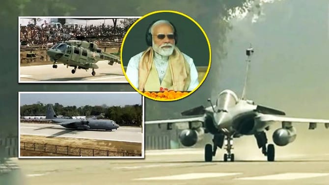 आसाममध्ये लष्काराची कमाल; महामार्ग हवाई पट्टीवर उतरले मोदींचे विमान