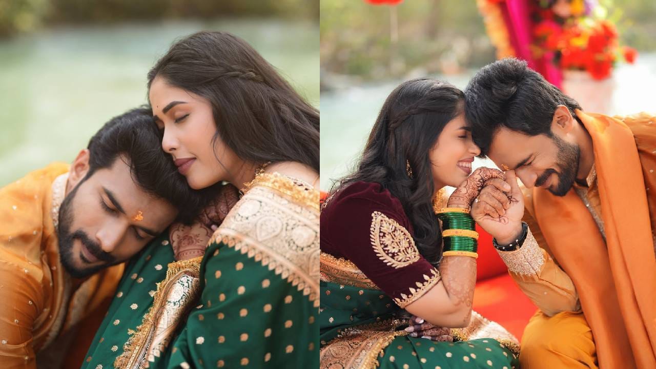 'देव खरंच माझ्या बाजूने होता, जेव्हा त्याने तुला माझ्यासाठी लिहिलं,' असं कॅप्शन लिहित विशालने हे खास फोटो पोस्ट केले आहेत. साखरपुड्यात अक्षयाने हिरव्या रंगाची काठपदराची साडी नेसली होती, तर आंबा कलरचा कुर्ता, धोती आणि शॉल असा विशालचा लूक होता. 
