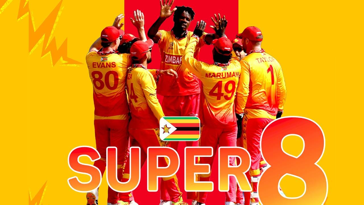 झिम्बाब्वेचा संघ आता सुपर 8 फेरीत पोहोचला आहे. या गटात भारत, वेस्ट इंडिज आणि दक्षिण अफ्रिका हे संघ आहेत. झिम्बाब्वेचा पहिला सामना 23 फेब्रुवारीला वेस्ट इंडिजशी , दुसरा सामना भारताशी 26 फेब्रुवारीला आणि तिसरा सामना दक्षिण अफ्रिकेशी 1 मार्चला होणार आहे.  (Photo- Zimbabwe Cricket Twitter)