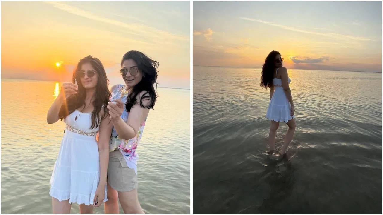 बीचच्या किनाऱ्यावर राशासोबत तिची आई रवीना टंडन सुद्धा दिसतेय. तिने प्रिंटेड टॉप आणि शॉर्ट्स घातली आहे. तिचा लूक सुद्धा सिंपल आणि सोबर वाटतोय. दोघीही स्माइल करुन कॅमेऱ्याकडे पाहून पोज देतायत. 