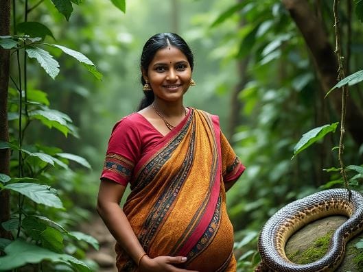 महिला गर्भवती असल्यास तिला साप चावत नाही, असा दावा अनेकजण करतात. आपल्याकडे महिला गर्भवती असली की तिच्या त्या गर्भधारणेल फक्त वैज्ञानिक दृष्टीकोनातूनच न पाहता सांस्कृतिक आणि धार्मिक भावनेनेही पाहिले जाते. त्यामुळेच महिलेच्या गर्भधारणेबाबत अनेक दावे-प्रतिदावे केले जातात. (सांकेतिक फोटो, फोटो सौजन्य- मेटा एआय)