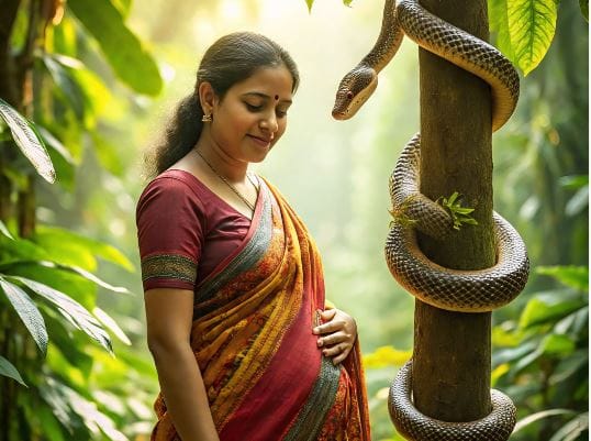 अनेकजण गर्भवती स्त्री हे शक्तीचे स्वरुप आहे, असे मानतात. म्हणूनच गर्भवती स्त्रीला साप चावत नाही, असा दावा केला जातो. परंतु वैज्ञानिक दृष्टीकोनातून पाहायचे झाल्यास महिला गर्भवती असो किंवा नसो सापाला असुरक्षित वाटले की तो स्वत:चा जीव वाचवण्यासाठी हल्ला करू शकतो. (सांकेतिक फोटो, फोटो सौजन्य- मेटा एआय)
