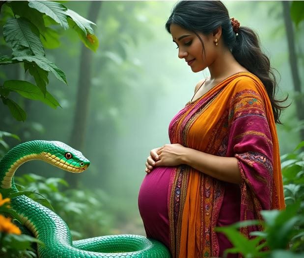 अनेक साप हे बिनविषारी असतात. त्यामुळे अनेकदा साप चावला की त्याच्या विषामुळे मानवाचा मृत्यू होत नाही. परंतु साप विषारी असेल आणि त्याने दंश केल्यास महिला गर्भवती असली तरीही तिचा मृत्यू होऊ शकतो. सोबतच तिच्या पोटातील बाळालाही धोका निर्माण होऊ शकतो. (सांकेतिक फोटो, फोटो सौजन्य- मेटा एआय)