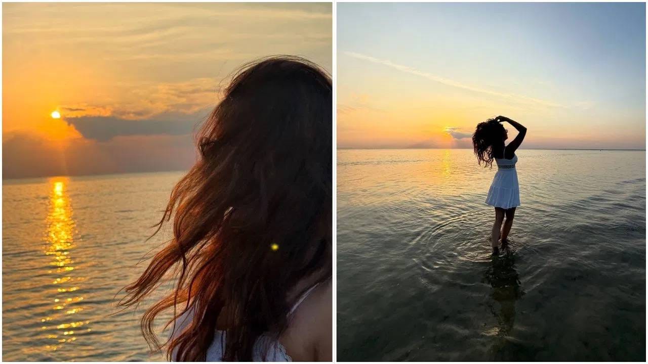 एका फोटोमध्ये राशा समुद्राकडे पाहतेय. दुसऱ्या फोटोत रवीना आपल्या मुलीसोबत फनी पोज देऊ फोटो क्लिक करतेय. बीचच्या किनाऱ्यावरचा हा फोटो खूप सुंदर आहे. बीच, सनसेट आणि आकाशाचा बदलता रंग या फोटोंमध्ये निसर्ग दृश्य खूप सुंदर दिसतेय. 