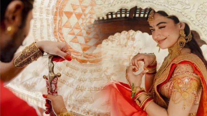 हातात तलवार, हत्ती अन् राजेशाही थाट, विजय-रश्मिकाच्या लग्नाचे फोटो