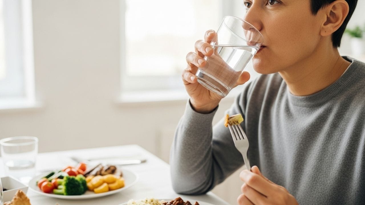 यामुळे जेवणापूर्वी ३० मिनिटे आणि जेवणानंतर किमान ४० ते ६० मिनिटांनी पाणी प्यावे. जर जेवताना खूप तिखट वाटले किंवा घसा कोरडा पडला, तर एक-दोन घोट कोमट पाणी किंवा ताक घेण्यास हरकत नाही. अन्न जितके जास्त चावून खाल, तितकी लाळ त्यात मिसळेल आणि तुम्हाला पाण्याची गरज भासणार नाही.