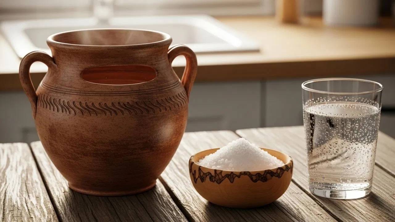 फक्त या एका युक्तीने तुम्ही तुमच्या भांड्यातील पाणी थंड करू शकता. पण जर तुमच्या घरी आधीपासूनच एखादं जुनं भांडे असेल, तर तेही पाण्याने स्वच्छ धुऊन, त्यात मीठ घालून चांगलं घासा आणि नंतर ते भांडे 2-3 तास ​​तसंच ठेवून द्या. नंतर हे भांड एकदा स्वच्छ धुवून त्यात प्यायचं भरा. या युक्तीने, तुम्हाला घरच्यां घरी फ्रिजसारखे थंड पाणी मिळू शकेल. (Photo Credit - Whisk AI)