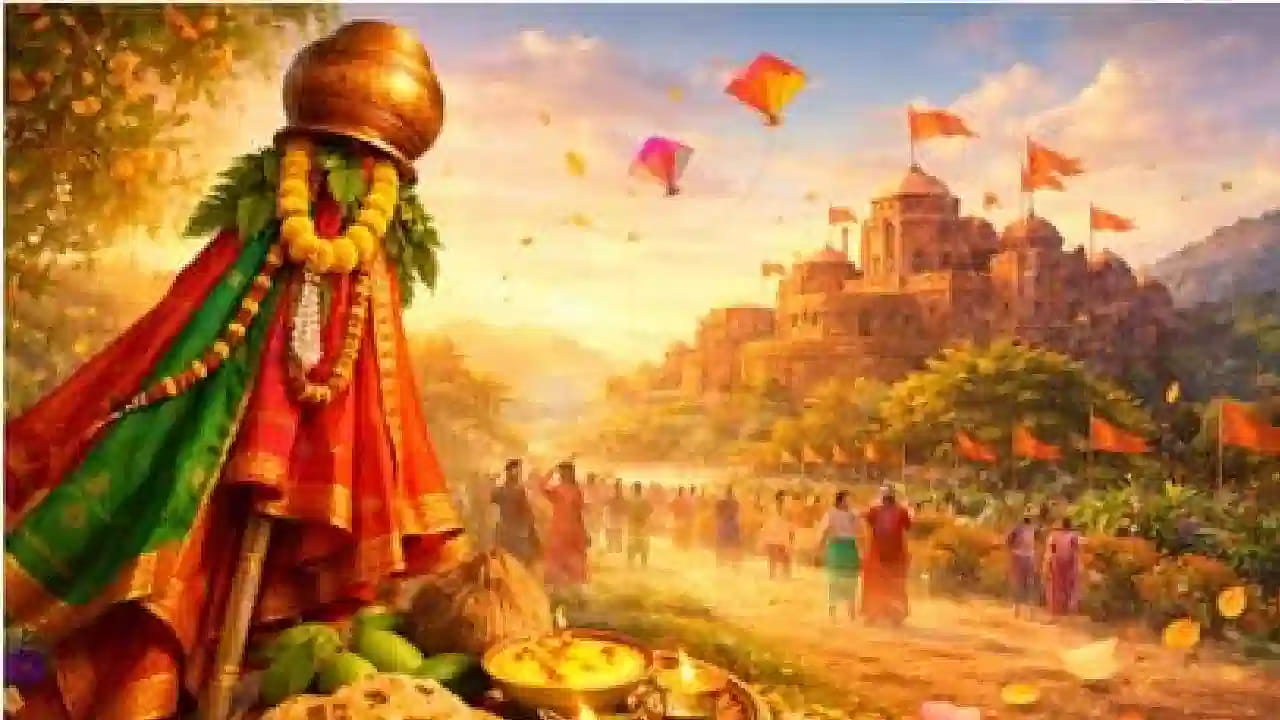 नक्षीदार काठीवर रेशमी वस्त्र त्याच्यावर चांदीचा तांब्या उभारुनी मराठी मनाची गुढी साजरा करूया हा गुढीपाडवा नूतन वर्षाच्या हार्दिक शुभेच्छा!