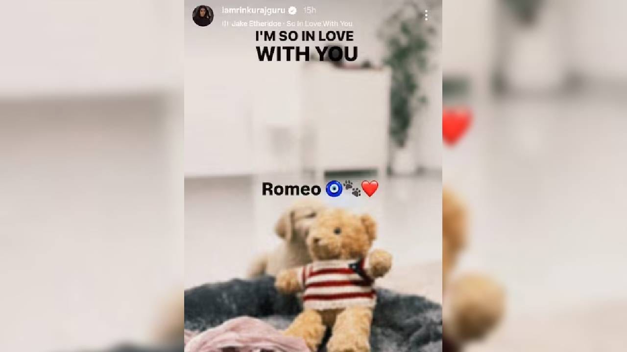 रिंकूने पोस्टमध्ये स्पष्टपणे लिहिले आहे - रोमिओ... ❤️ पण इथे रोमिओ म्हणजे शेक्सपियरच्या ज्युलिएटचा रोमिओ नव्हे, तर रिंकूचा लाडका पेट डॉग 'रोमिओ'!