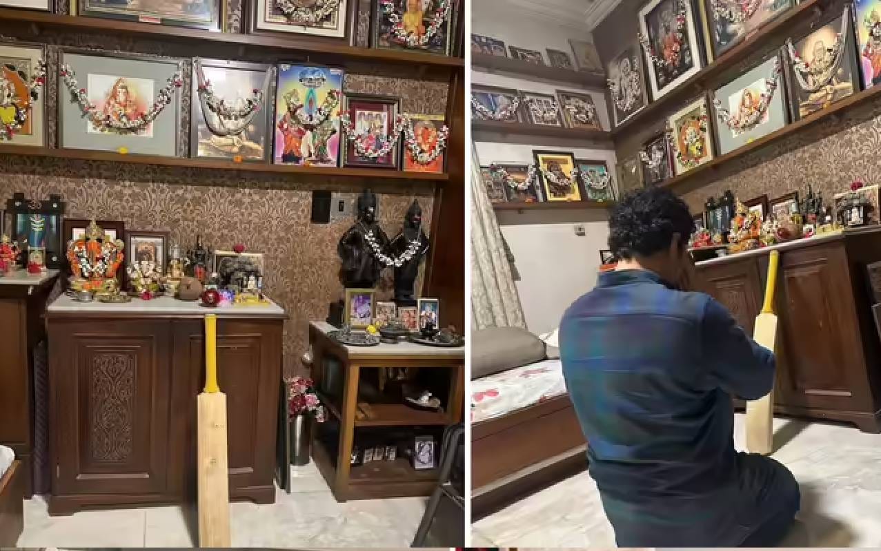 सचिन तेंडुलकर यांच्या घरातील मंदिर असलेला भाग हा त्याची गाढ श्रद्धा आणि साधेपणा दाखवतो. या  भिंती सुंदर चित्रांनी आणि देवदेवतांच्या मूर्तींनी भरलेल्या आहेत, त्या  फुलांनी सजवलेल्या आहेत. या मंदिराच्या कोपऱ्यातील कोरीव लाकडी कपाट आणि शांत वातावरण घराच्या पारंपारिक लूकला पूरक आहे. 