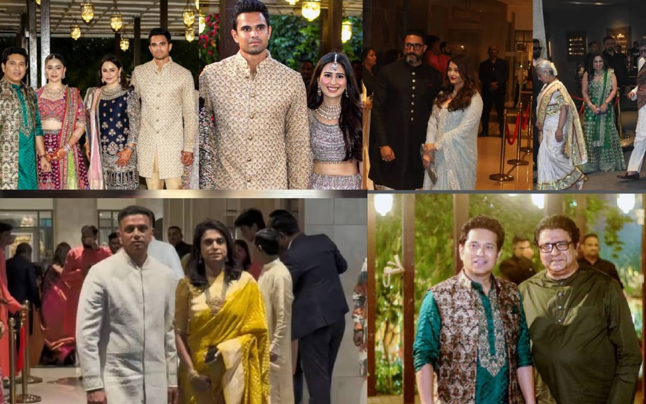 क्रिकेटचा देव मानला जाणारा, सर्वांचा लाडका सचिन तेंडुलकरच्या घरात आनज आनंद, उत्साहाचं वातावरण आहे. सचिन व अंजलीचा मुलगा अरुजन याचं, 5 मार्च रोजी सानिया चांडोकशी लग्न होणार आहे. या लग्नास उपस्थित राहून अर्जुन आणि सानियाला शुभेच्छा देण्यासाठी अनेक सेलिब्रिटी आले.  (Photo : Social Media)  