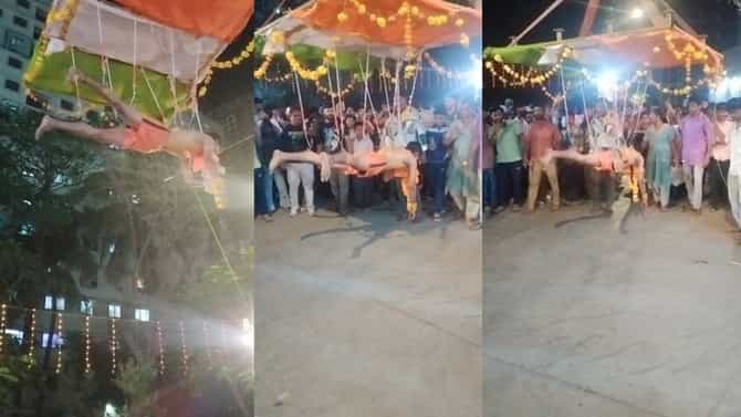 देवीच्या मिरवणूक शरीराला हूक टोचून तरुण लटकला, अंधश्रद्धा निर्मुलन कायद्याने गुन्हा दाखल