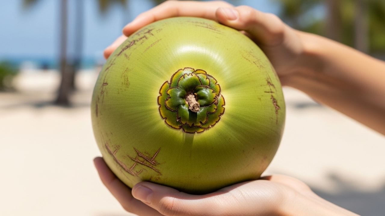 नारळाच्या वरच्या टोकाला जिथे देठ असतो तिथे बघा. जर तिथे खोल खड्डा असेल आणि आजूबाजूला हिरवा रंग असेल, तर तो नारळ ताजा आहे. मात्र, जर तिथे काळे डाग किंवा छिद्र दिसत असेल, तर तो नारळ आतून खराब किंवा सडलेला असू शकतो.