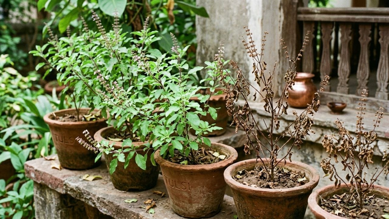 भारतीय संस्कृतीत तुळशीला अनन्यसाधारण महत्त्व आहे. प्रत्येक हिंदू घराच्या अंगणात किंवा गॅलरीत तुळशीचे रोप असतेच. मात्र, अनेकदा काळजी घेऊनही तुळस सुकू लागते, पाने पिवळी पडतात किंवा त्यावर पांढरी जाळी येते.