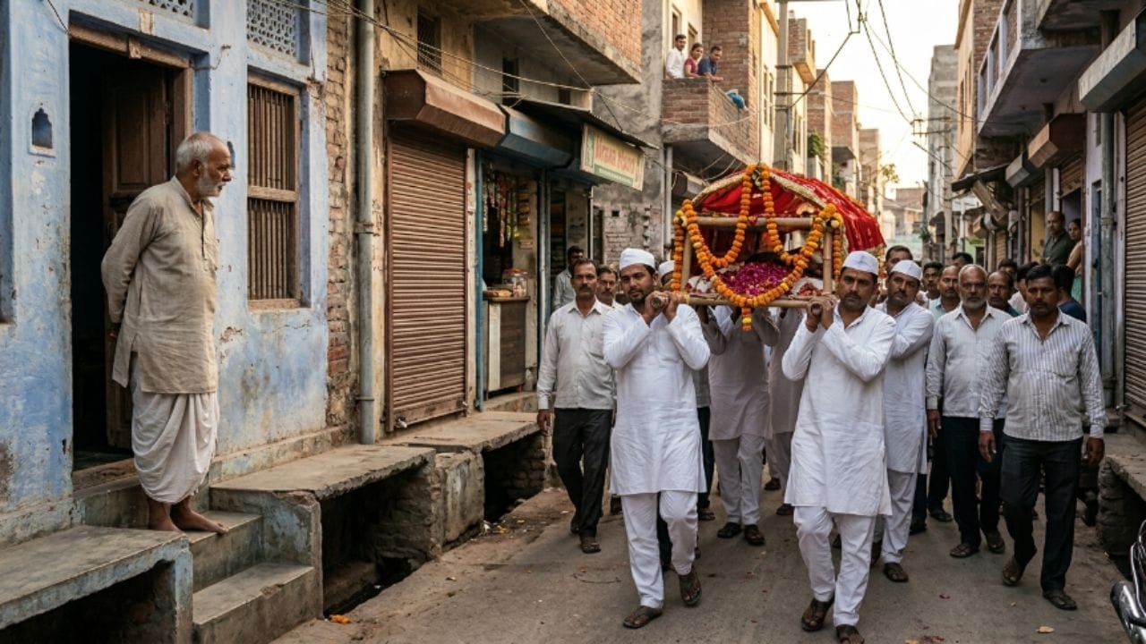 अंत्ययात्रा जवळून जाताना दोन मिनिटे मौन बाळगावे आणि मनातल्या मनात 'राम नाम सत्य है' किंवा गायत्री मंत्राचा जप करावा. यामुळे मृत आत्म्याला शांती मिळते आणि जप करणाऱ्या व्यक्तीला मोठे पुण्य प्राप्त होते. जर अंत्ययात्रा ओळखीच्या व्यक्तीची असेल, तर तिच्या पार्थिवाला खांदा देणे हे महापुण्य मानले गेले आहे.