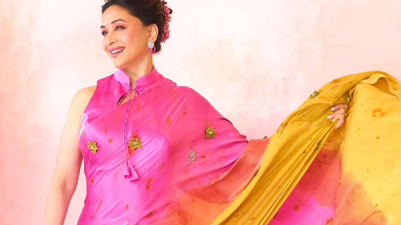 या साडीवर करण्यात आलेली नाजूक फुलांची भरतकाम तिच्या लूकला विशेष उठाव देत आहे. साडीचा साधेपणा आणि त्यातील आकर्षक डिझाइन यामुळे माधुरीचा लूक अत्यंत क्लासी आणि एलिगंट दिसत आहे. 