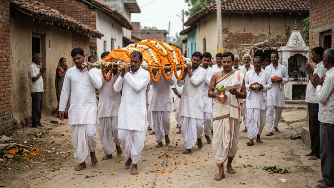 मृत व्यक्तीच्या पार्थिवाला हात जोडून मनापासून वंदन करावे. असे केल्याने मृत आत्म्याविषयी आदर व्यक्त होतो आणि शास्त्रानुसार प्रवासातील दोष दूर होतात. अशी धार्मिक श्रद्धा आहे की मृत्यूनंतर आत्मा परमेश्वराच्या आश्रयाला जातो, त्यामुळे अंत्ययात्रा पाहणे हे देवाच्या आशीर्वादासारखेच आहे.