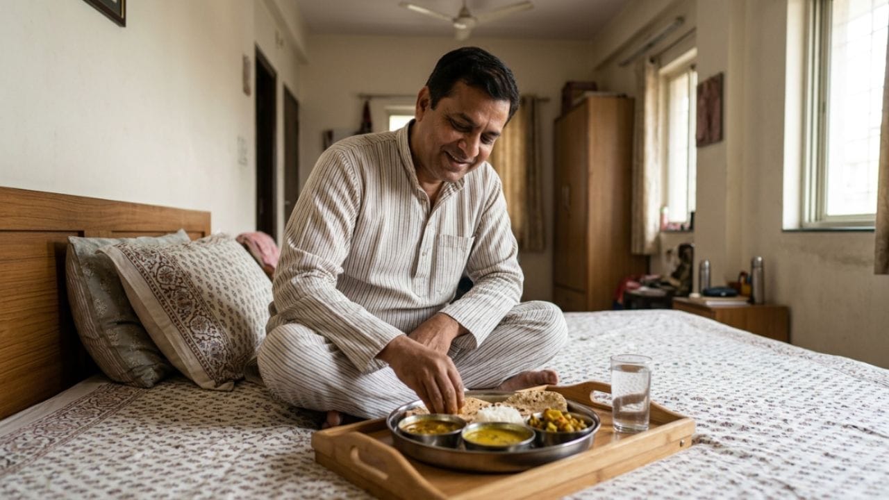 वास्तुशास्त्रानुसार पलंगावर बसून जेवणे ही सर्वात अशुभ सवयींपैकी एक मानली जाते. बेडवर अन्न सेवन केल्याने आरोग्यावर तर नकारात्मक परिणाम होतोच, शिवाय यामुळे घरात आर्थिक अडचणी आणि मानसिक ताण वाढू लागतो. म्हणूनच नेहमी डायनिंग टेबलवर किंवा जमिनीवर चटई अंथरून निश्चित केलेल्या जागेतच जेवावे.