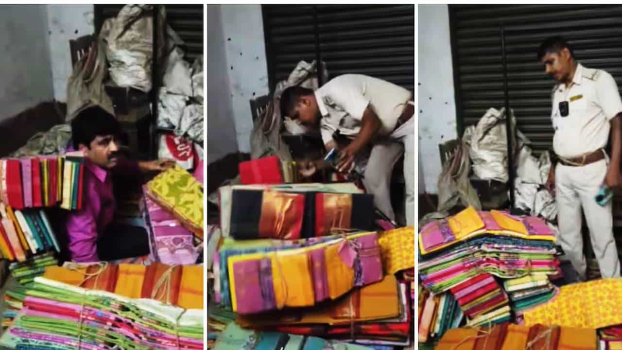 पोलीस येताच घामाघूम, बडा नेता साड्यांच्या गठड्यात लपला, ममता दीदींच्या नेत्यांवर भयानक वेळ, video तुफान व्हायरल