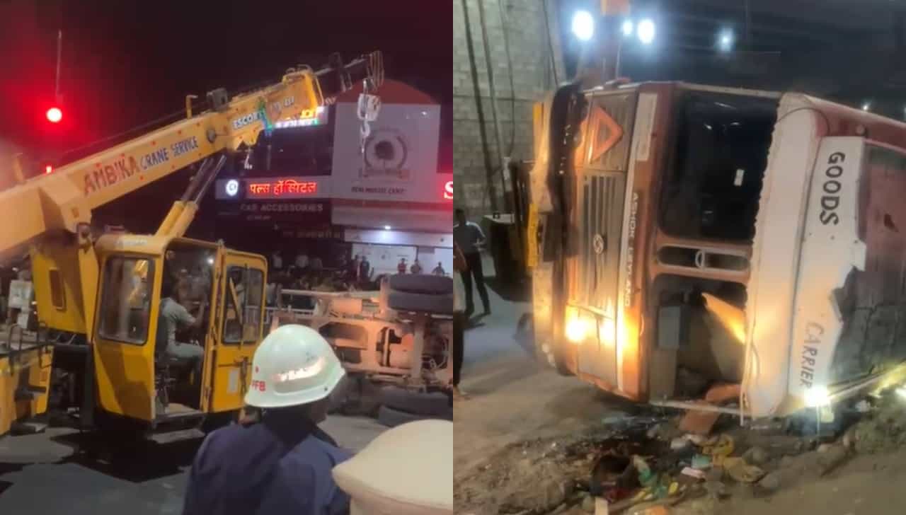 पुण्यात भीषण अपघात, भरधाव सिमेंट मिक्सर नवले पुलावर पलटी, दुचाकीवरुन जाणाऱ्या तरुणाला चिरडले