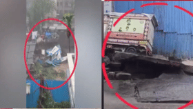 मुंबईत भयंकर घडलं! धो धो बरसणाऱ्या पावसात रस्ताच... Video तुफान.