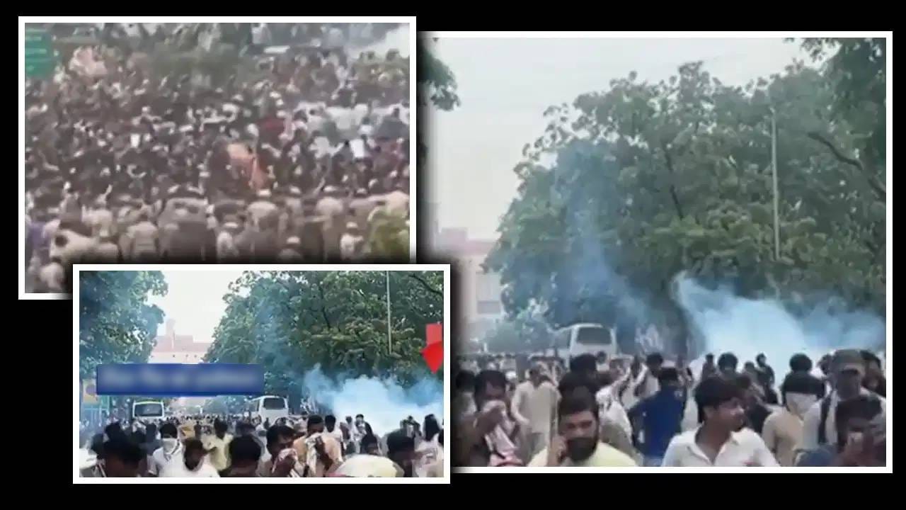 आंदोलकांचा मार्च निघताच संसद भवनाचे दरवाजे बंद, अश्रूधुराच्या नळकांड्या फुटल्या; आंदोलन चिघळलं आंदोलकांचा मार्च निघताच संसद भवनाचे दरवाजे बंद, अश्रूधुराच्या नळकांड्या फुटल्या; आंदोलन चिघळलं