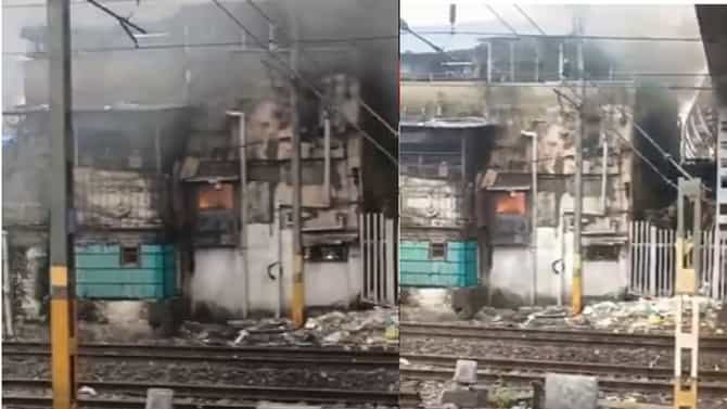 कैलास लस्सी दुकानाला आग! खिडकीतून थरारक सुटका, स्टेशनला लागूनच आगीचे लोळ; व्हिडीओ व्हायरल