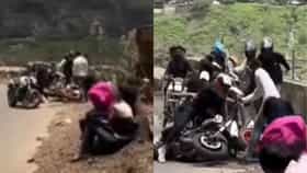 VIDEO : माळशेज घाटात वादळी वाऱ्याचा थरार, दुचाकी रस्त्यावर कोसळल्या.