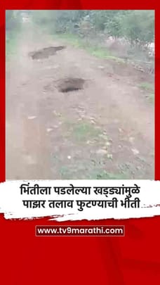 भिंतीला पडलेल्या खड्ड्यांमुळे पाझर तलाव फुटण्याची भीती