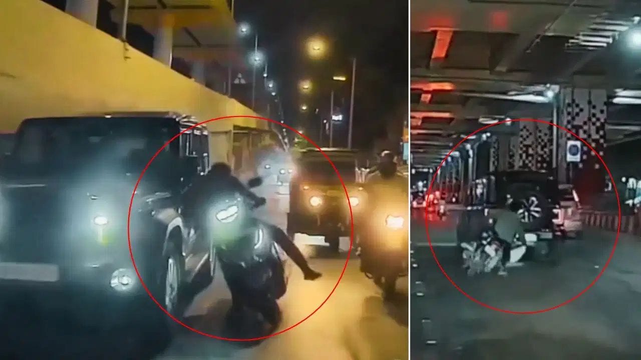 मुंबईत Thar चालकाचा कहर; दोन बाइकस्वारांना ठोकरले, व्हायरल व्हिडीओने युजर्सचा संताप मुंबईत Thar चालकाचा कहर; दोन बाइकस्वारांना ठोकरले, व्हायरल व्हिडीओने युजर्सचा संताप
