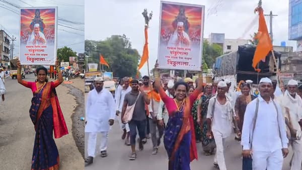परत पाठव देवा माझ्या विठ्ठलाला... वारकरी महिलेच्या हातात अजितदादांचा फलक अन्...